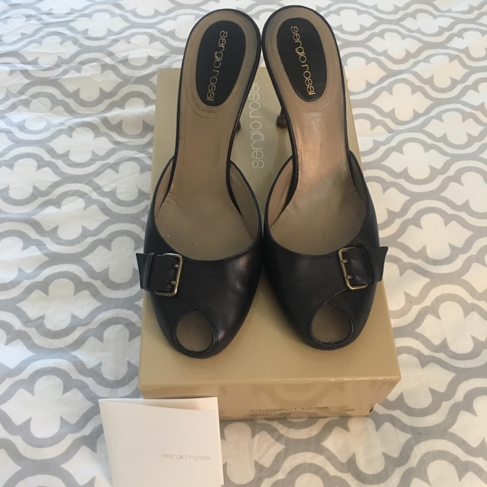 Sergio Rossi blk heels Sz 38 peep toe